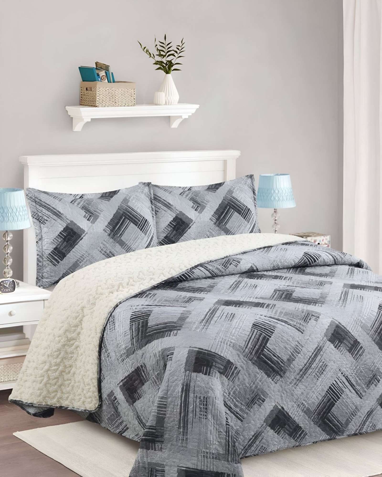 QUILT CON SHERPA PLAZA Y MEDIA GRIS J2 - 4