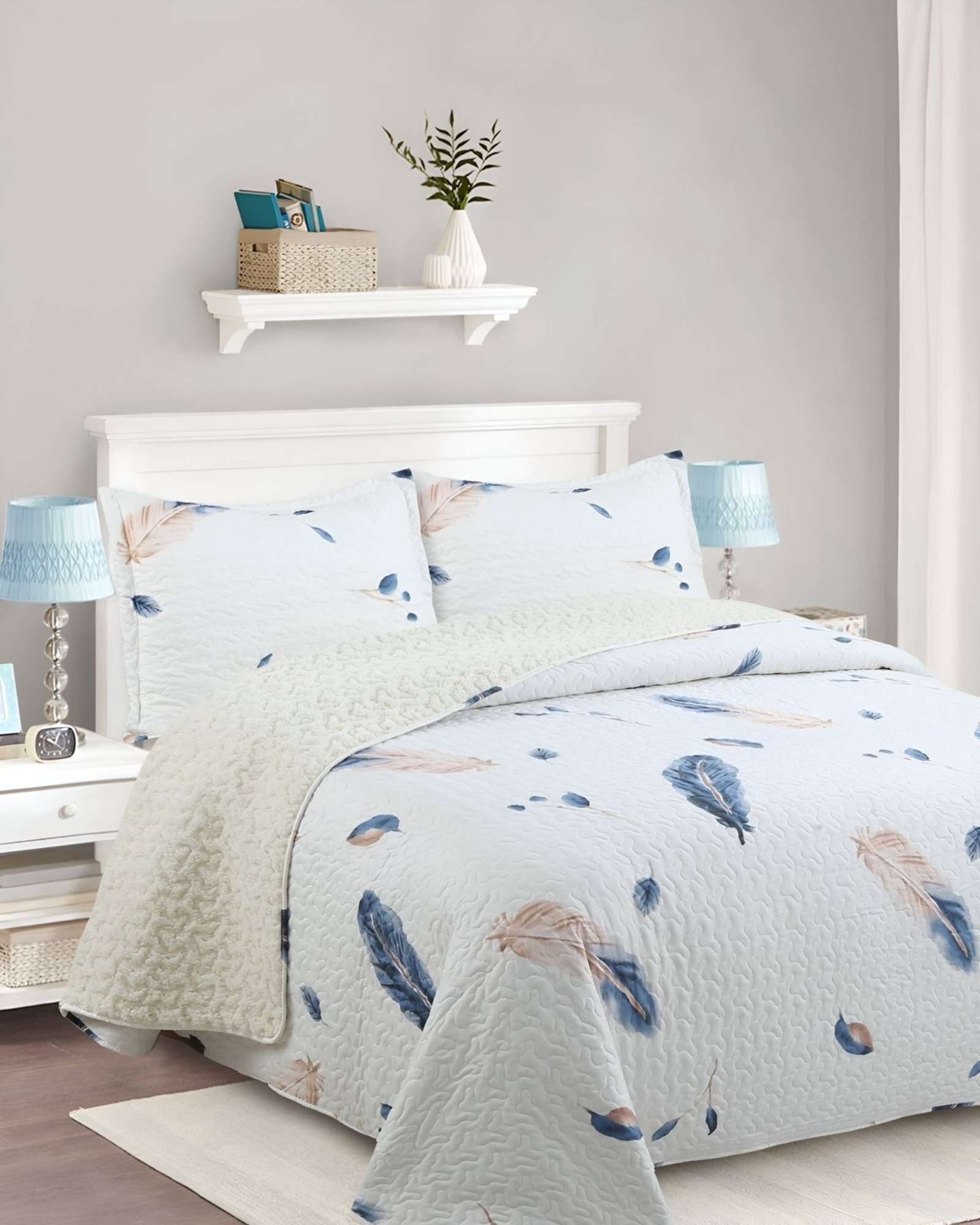 QUILT CON SHERPA PLAZA Y MEDIA BLANCO J1 - 4