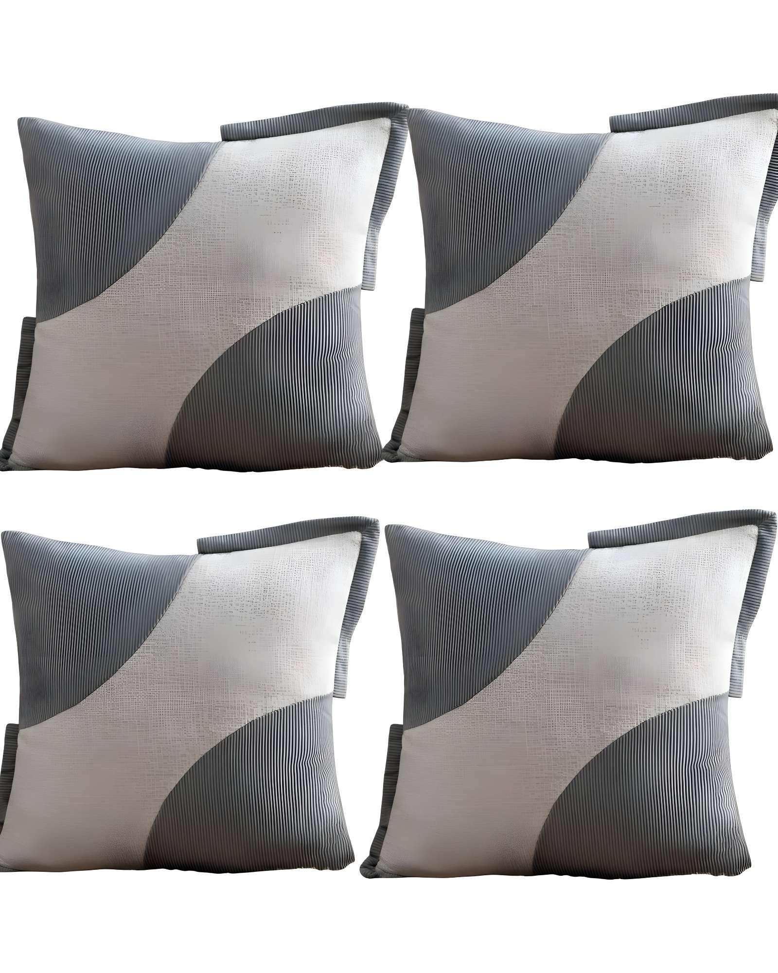 SET DE 4 FUNDAS DE COJINES DISEÑO TELA PANA EMPALMADO 45CM X 45 CM GRIS CLARO - 1