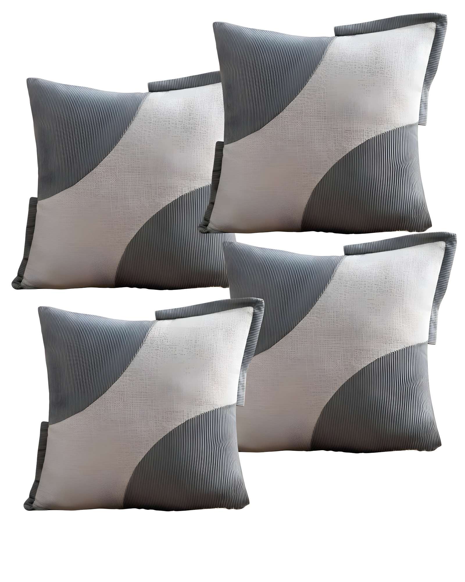 SET DE 4 FUNDAS DE COJINES DISEÑO TELA PANA EMPALMADO 45CM X 45 CM GRIS CLARO - 3