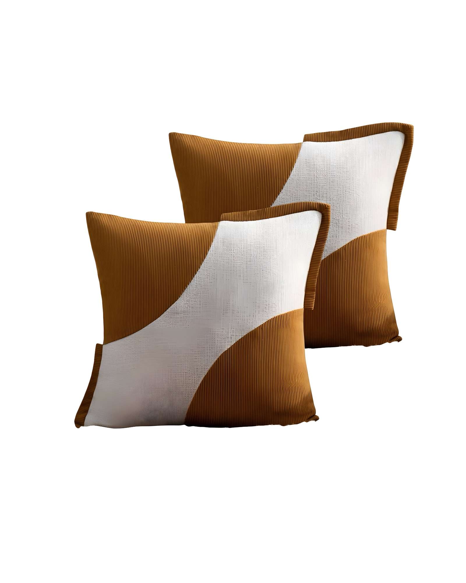 SET DE 2 FUNDAS DE COJINES DISEÑO TELA PANA EMPALMADO 45CM X 45 CM NARANJA - 1