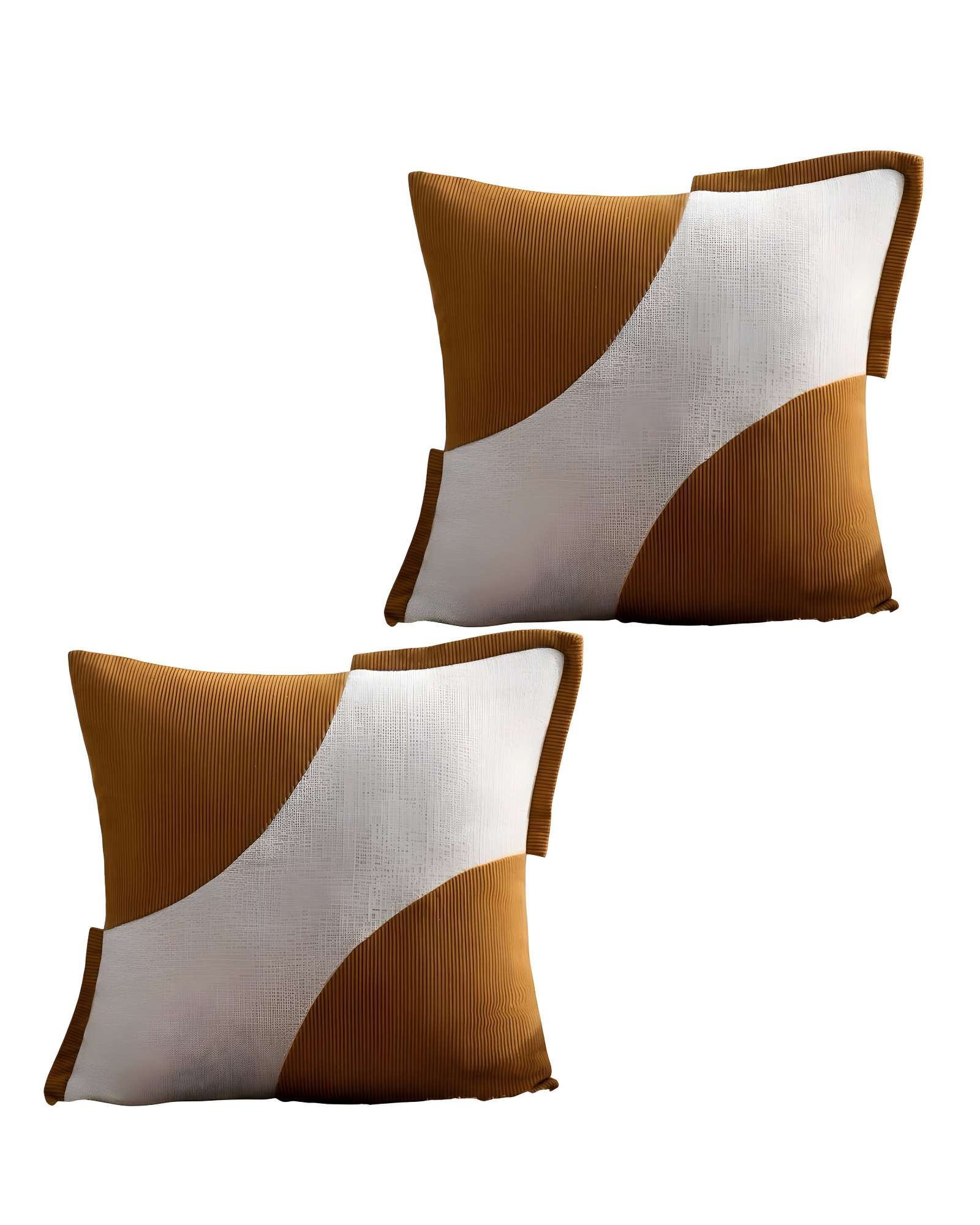 SET DE 2 FUNDAS DE COJINES DISEÑO TELA PANA EMPALMADO 45CM X 45 CM NARANJA - 3
