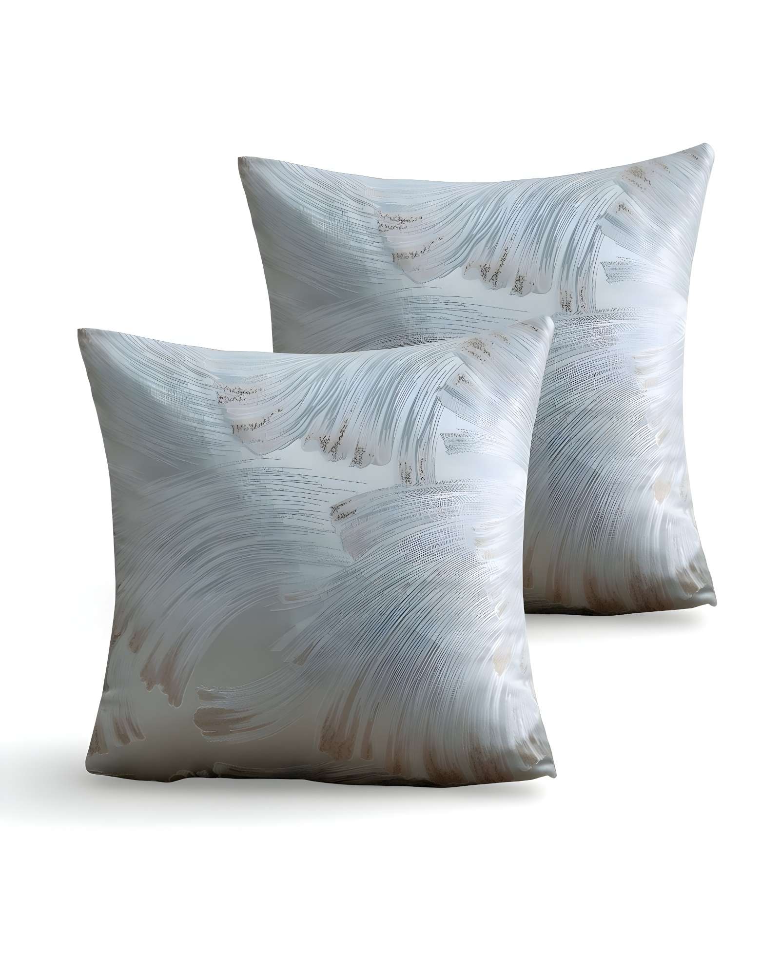 SET DE 2 FUNDAS DE COJINES SATIN DISEÑO HOJAS 45CM X 45 CM CELESTE - 3