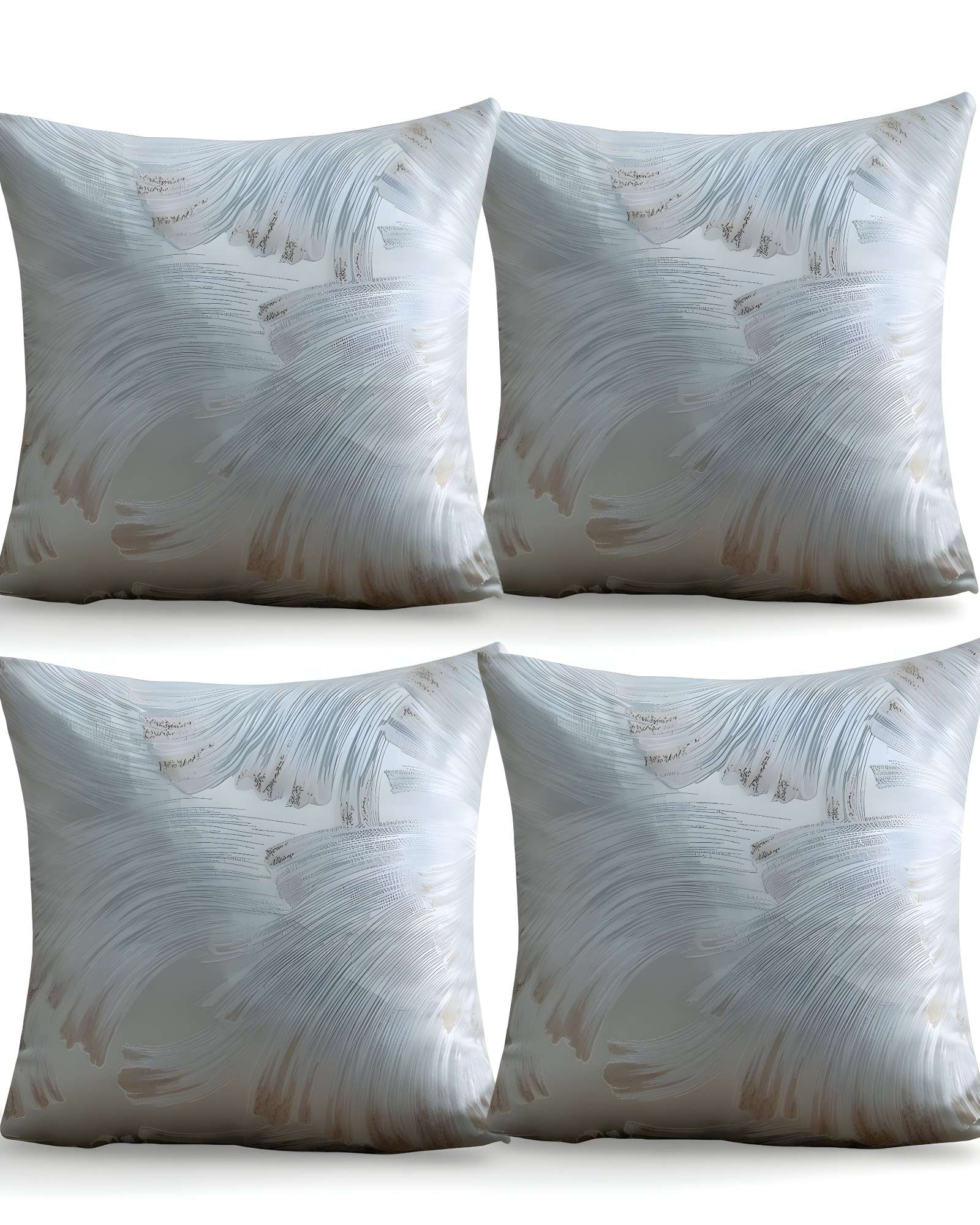 SET DE 4 FUNDAS DE COJINES SATIN DISEÑO HOJAS 45CM X 45 CM CELESTE - 1