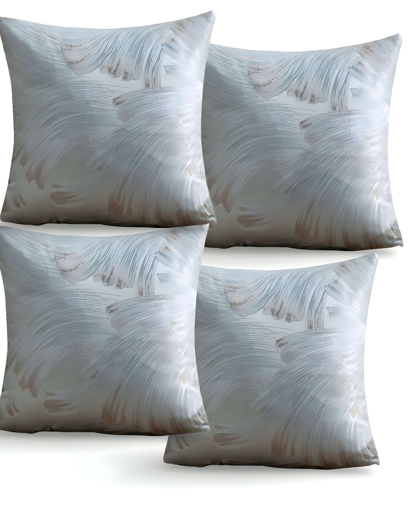 SET DE 4 FUNDAS DE COJINES SATIN DISEÑO HOJAS 45CM X 45 CM CELESTE - 3