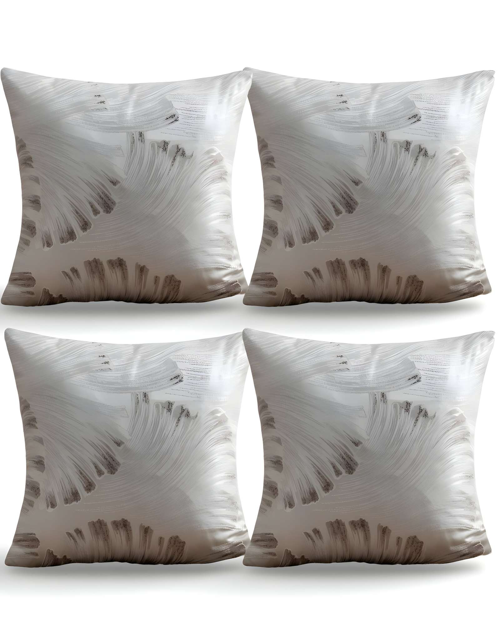 SET DE 4 FUNDAS DE COJINES SATIN DISEÑO HOJAS 45CM X 45 CM BLANCO - 1