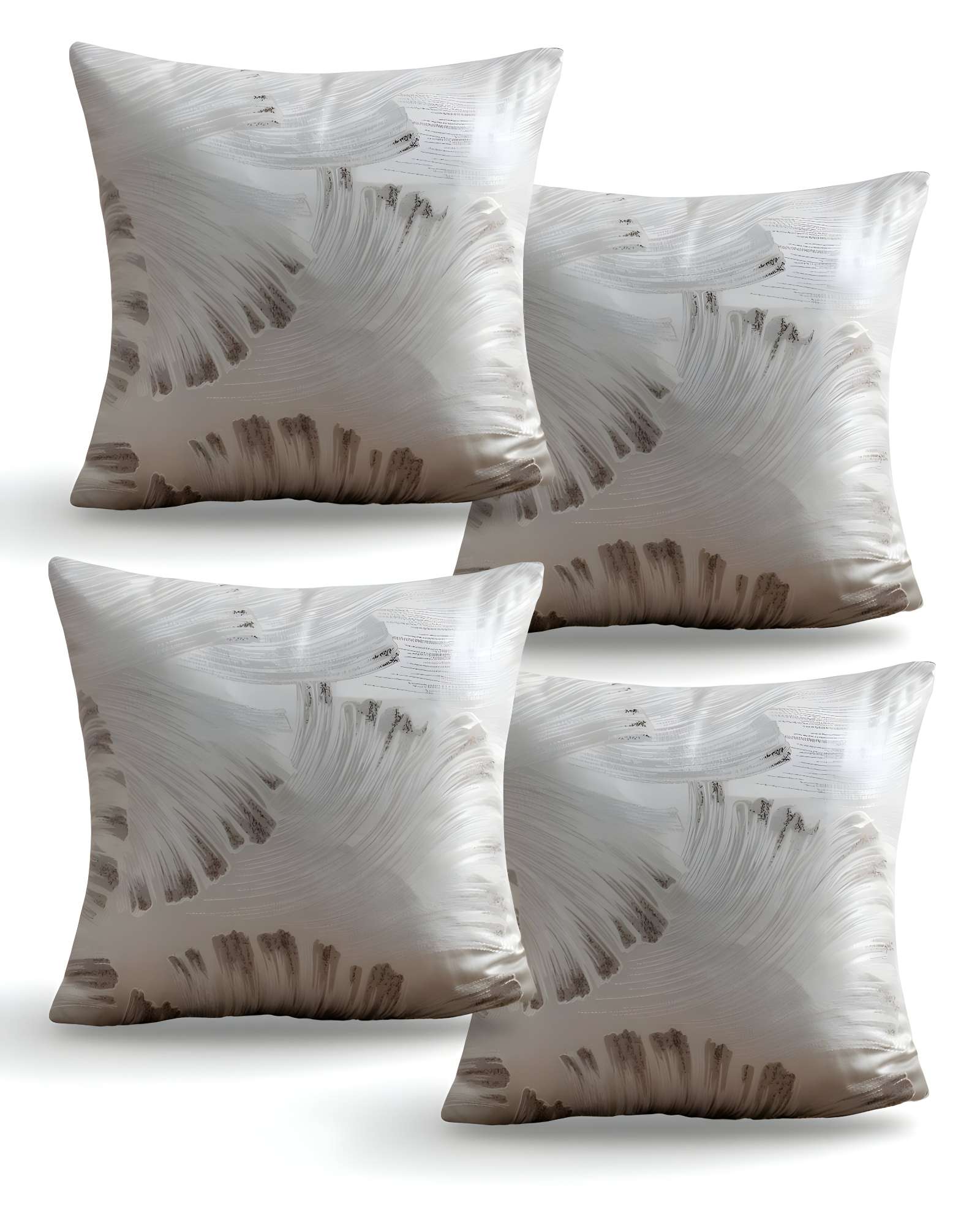 SET DE 4 FUNDAS DE COJINES SATIN DISEÑO HOJAS 45CM X 45 CM BLANCO - 3