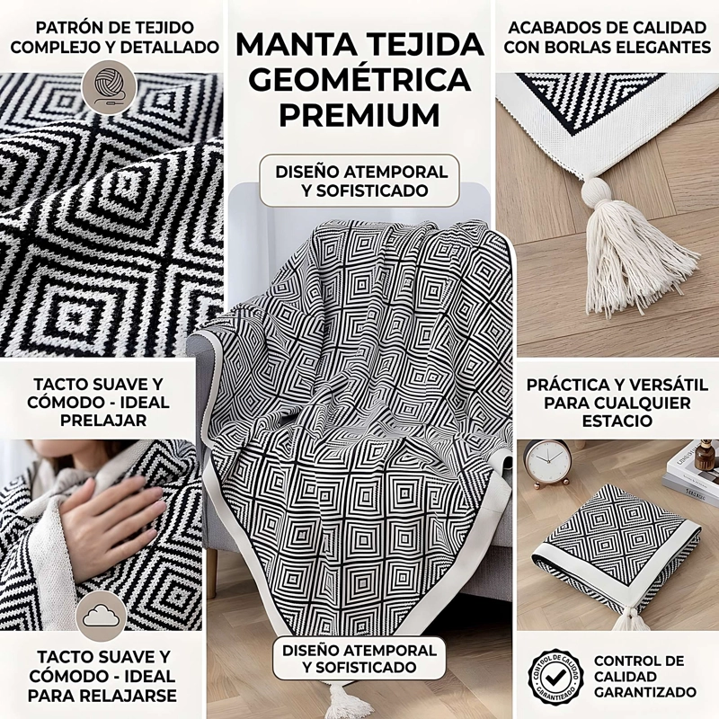 MANTA DECORATIVA CON ESTAMPADO Y BORLAS 130X150 CM M03 - 4