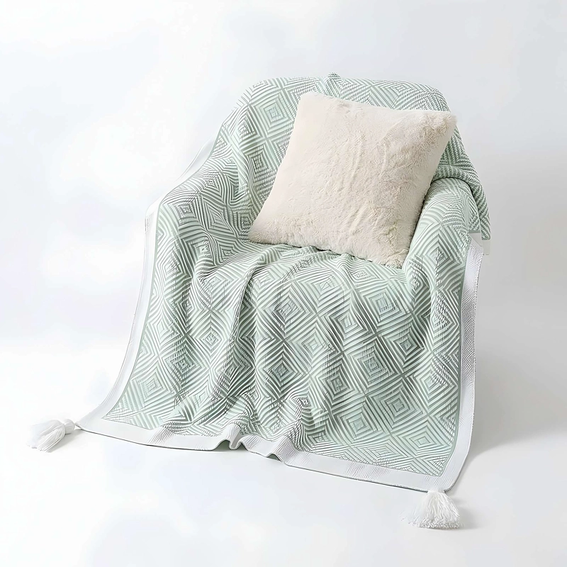 MANTA DECORATIVA CON ESTAMPADO Y BORLAS 130X150 CM M02 - 3
