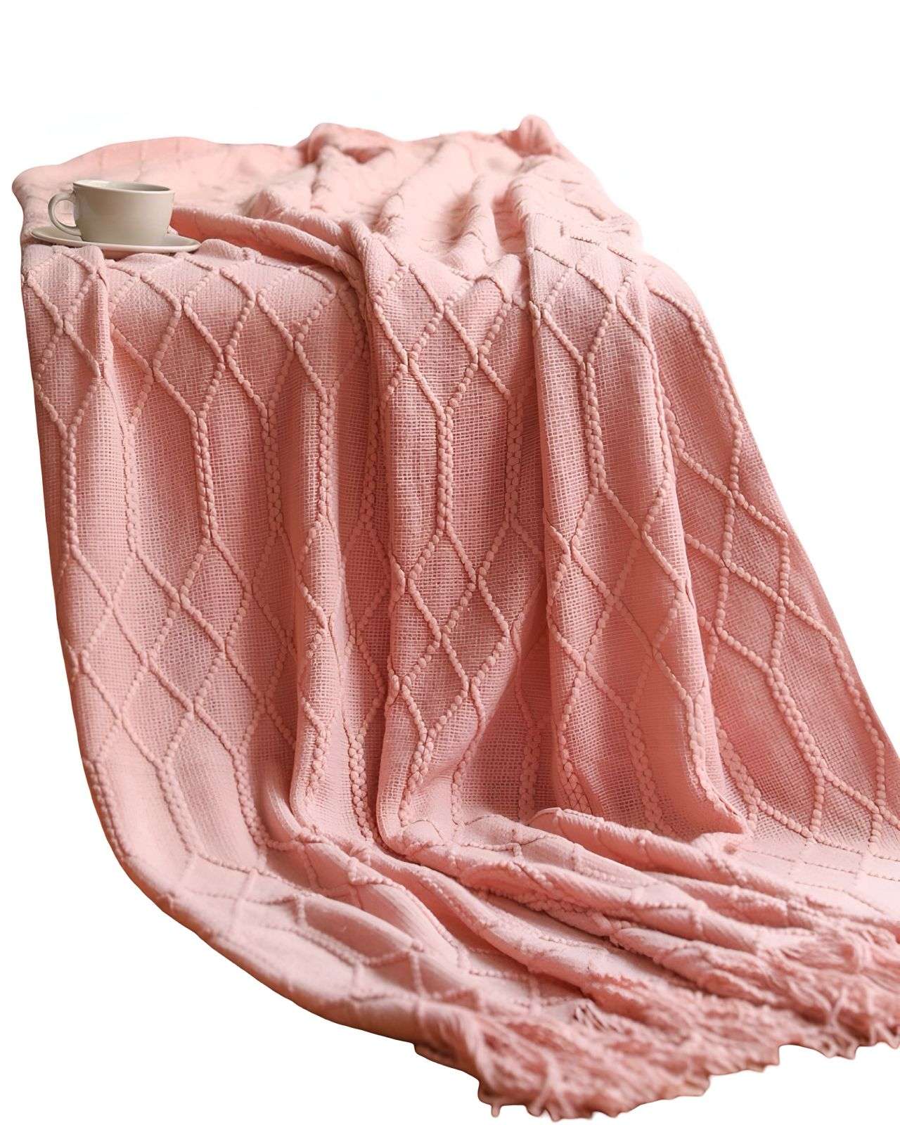 MANTA CON FLECOS 127X152 CM ROSADO - 1