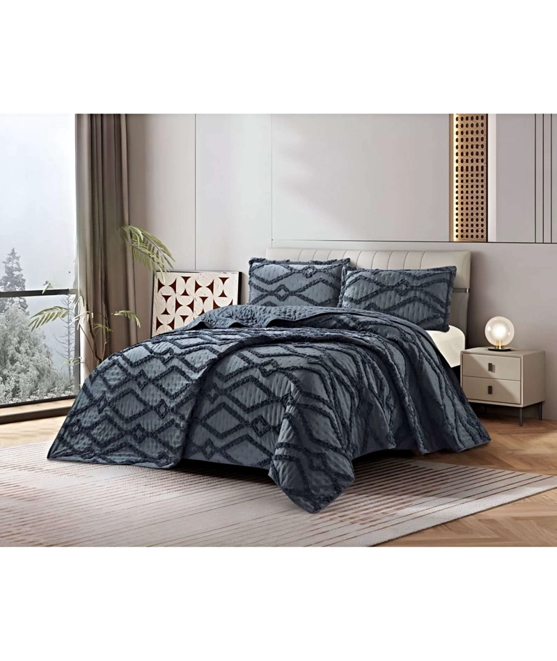 CUBRECAMA QUILT CON DISEÑO GEOMETRICO RELIEVE PLAZA Y MEDIA 180 X 230 CM 06 - 4