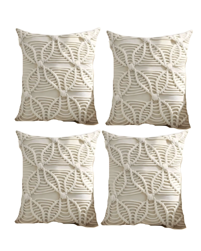 PACK DE 4 FUNDAS DE COJIN ESTILO BOHEMIO 45X45 CM BLANCO 04 - 1