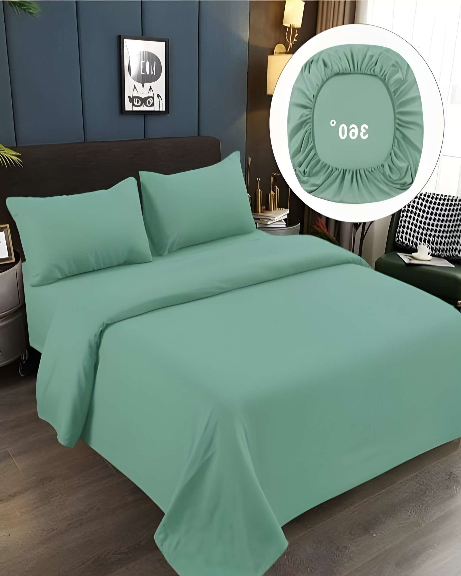 JUEGO DE SABANAS DE 500 HILOS PLAZA Y MEDIA COLOR VERDE CLARO - 3