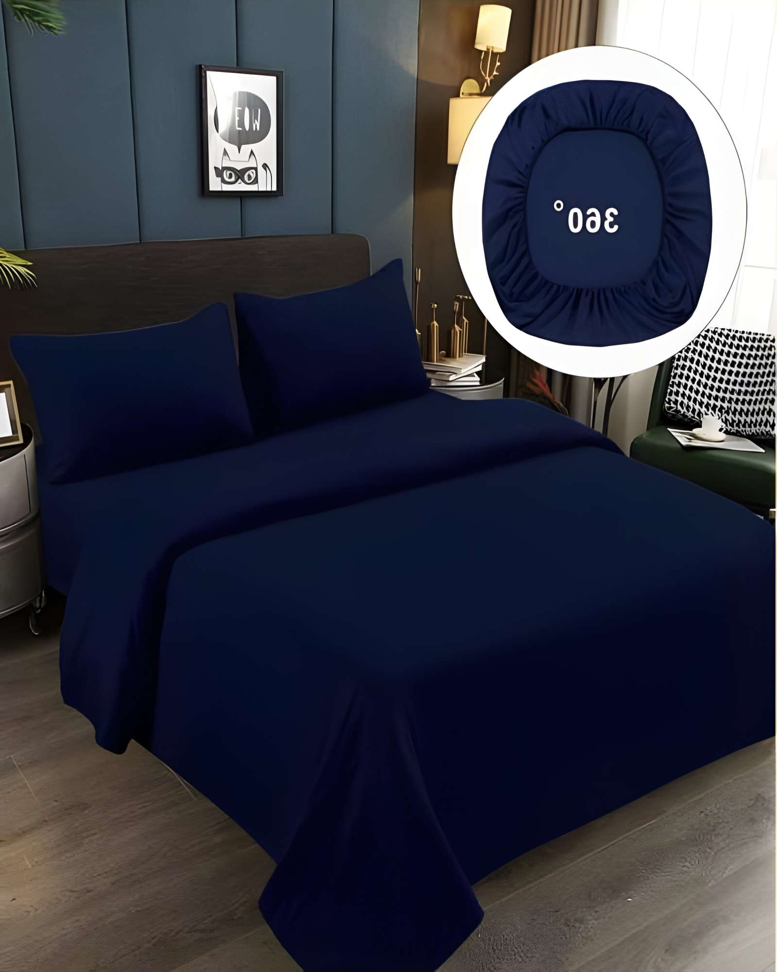 JUEGO DE SABANAS DE 500 HILOS PLAZA Y MEDIA COLOR AZUL OSCURO - 3