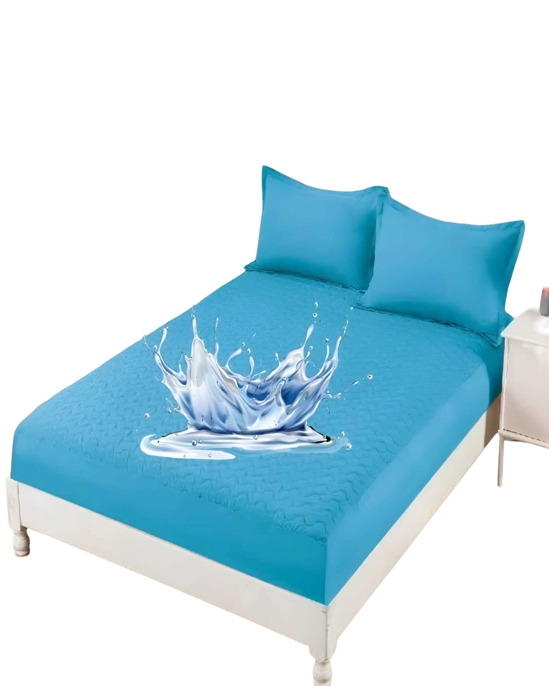 CUBRECOLCHON IMPERMEABLE 2 PLAZAS COLOR CELESTE - 2