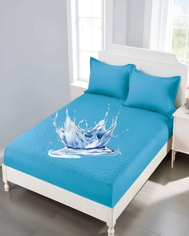 CUBRECOLCHON IMPERMEABLE 2 PLAZAS COLOR CELESTE - 3