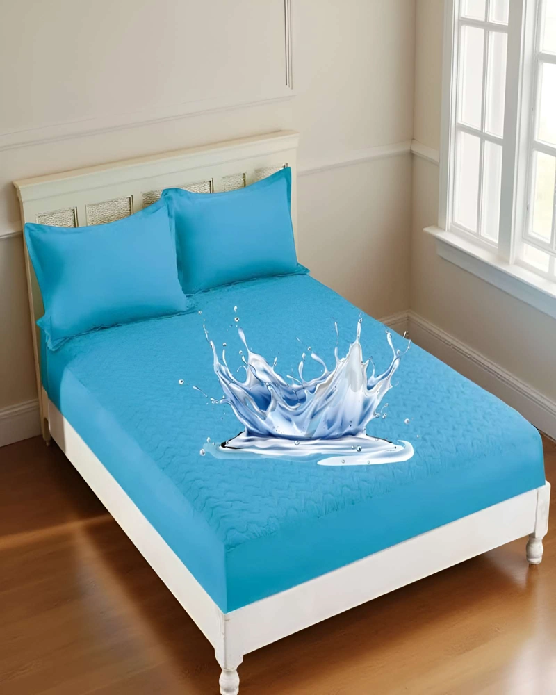 CUBRECOLCHON IMPERMEABLE 2 PLAZAS COLOR CELESTE - 4