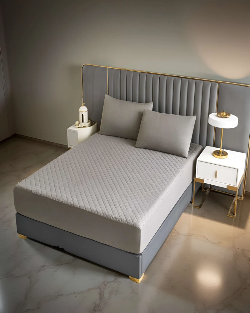 CUBRECOLCHON IMPERMEABLE 2 PLAZAS COLOR GRIS CLARO - 4
