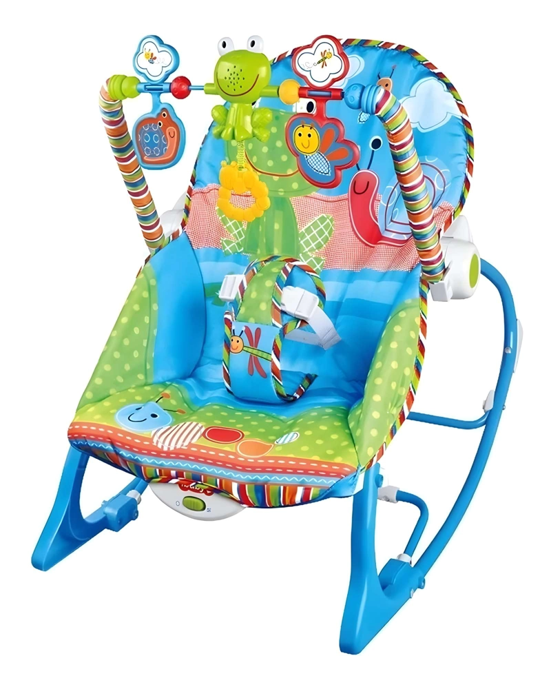 SILLA MECEDORA INFANTIL CON MELODIAS Y ARCO DE JUEGOS AZUL - 1