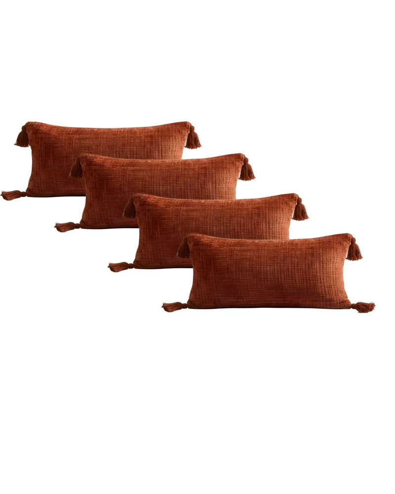 PACK DE 4 FUNDAS DE COJIN CHENILLE CON BORLAS 30X50 NARANJA - 1