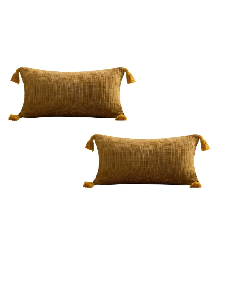 PACK DE 2 FUNDAS DE COJIN CHENILLE CON BORLAS 30X50 AMARILLO - 1