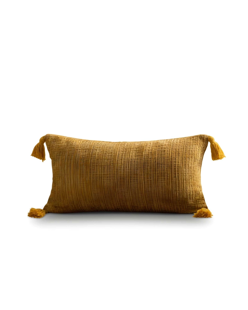 PACK DE 2 FUNDAS DE COJIN CHENILLE CON BORLAS 30X50 AMARILLO - 2