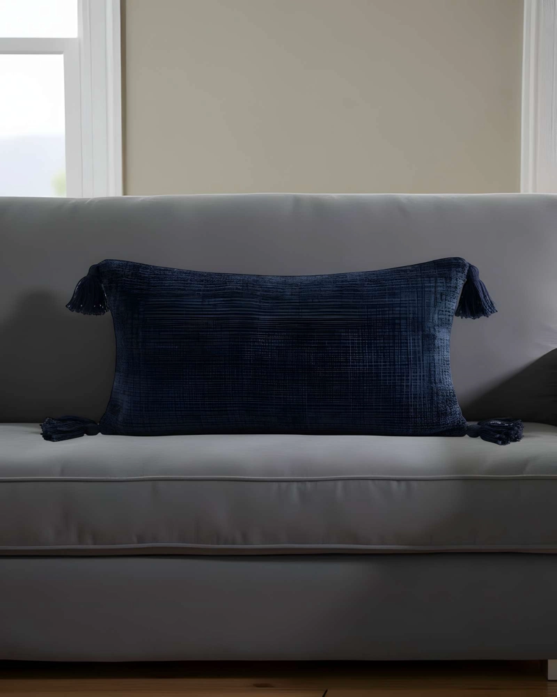 PACK DE 4 FUNDAS DE COJIN CHENILLE CON BORLAS 30X50 AZUL OSCURO - 3