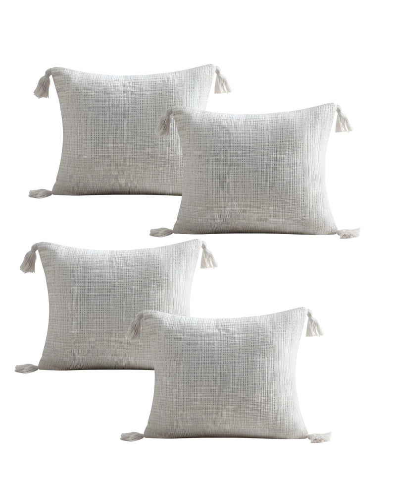 PACK DE 4 FUNDAS DE COJIN CHENILLE CON BORLAS 45X45 BLANCO - 1