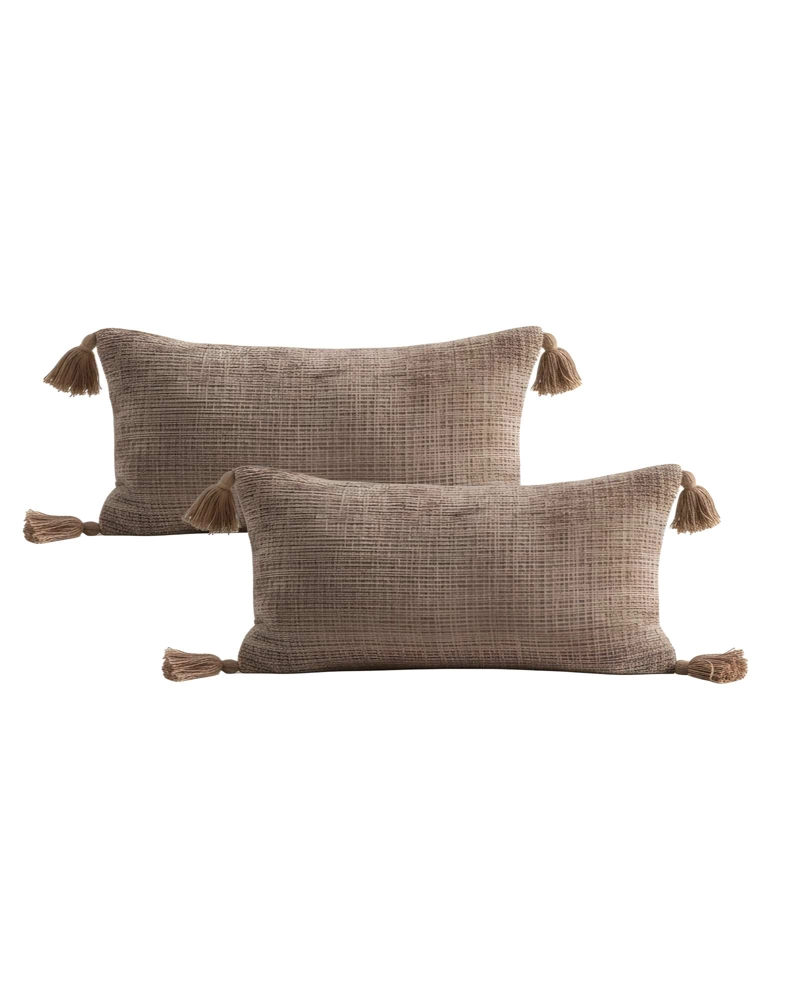 PACK DE 2 FUNDAS DE COJIN CHENILLE CON BORLAS 30X50 CAFE - 1