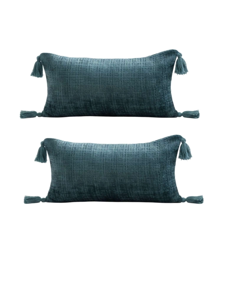 PACK DE 2 FUNDAS DE COJIN CHENILLE CON BORLAS 30X50 VERDE - 1