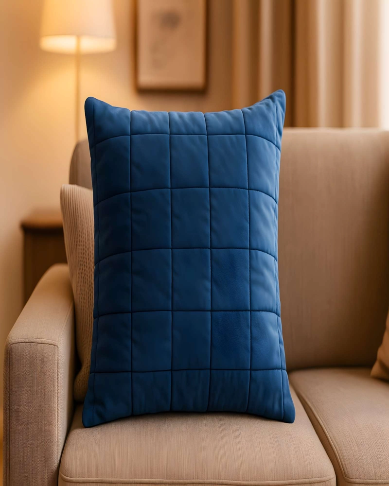 PACK DE 4 FUNDAS DE COJIN TERCIOPELO GRID 45X45 AZUL - 4