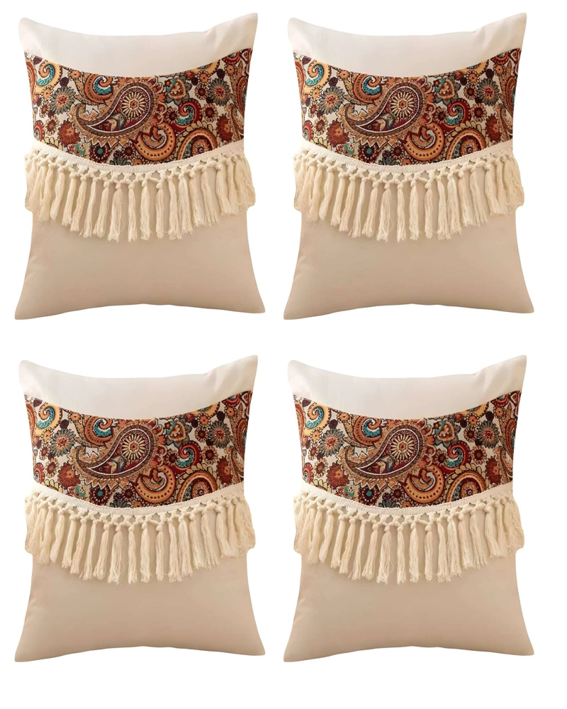 PACK DE 4 FUNDAS DE COJIN LINO MANDALA 45X45 BEIGE 02 - 1
