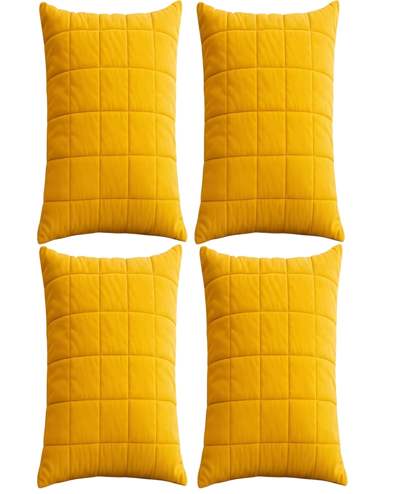 PACK DE 4 FUNDAS DE COJIN TERCIOPELO GRID 45X45 AMARILLO - 1