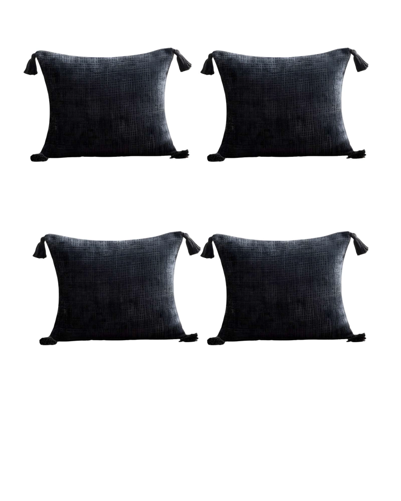 PACK DE 4 FUNDAS DE COJIN CHENILLE CON BORLAS 45X45 GRIS - 1