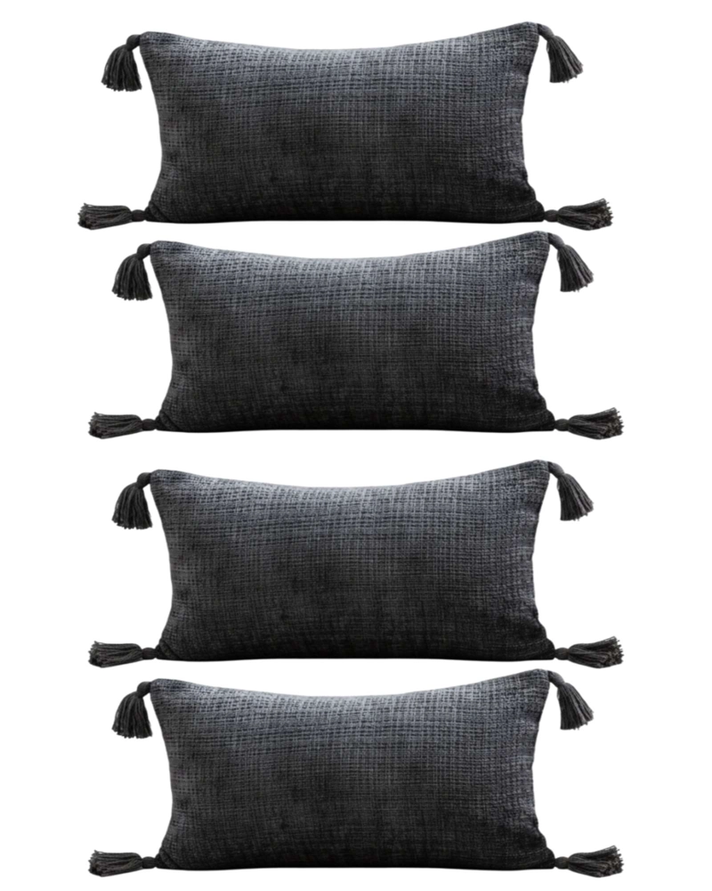 PACK DE 4 FUNDAS DE COJIN CHENILLE CON BORLAS 30X50 GRIS - 1