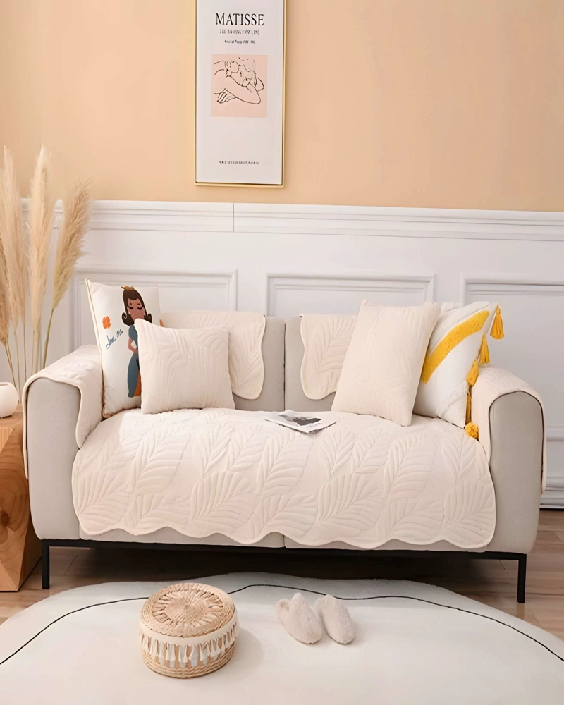 FUNDA DE SOFA DE 5 PIEZAS CON RELIEVE BLANCO - 4