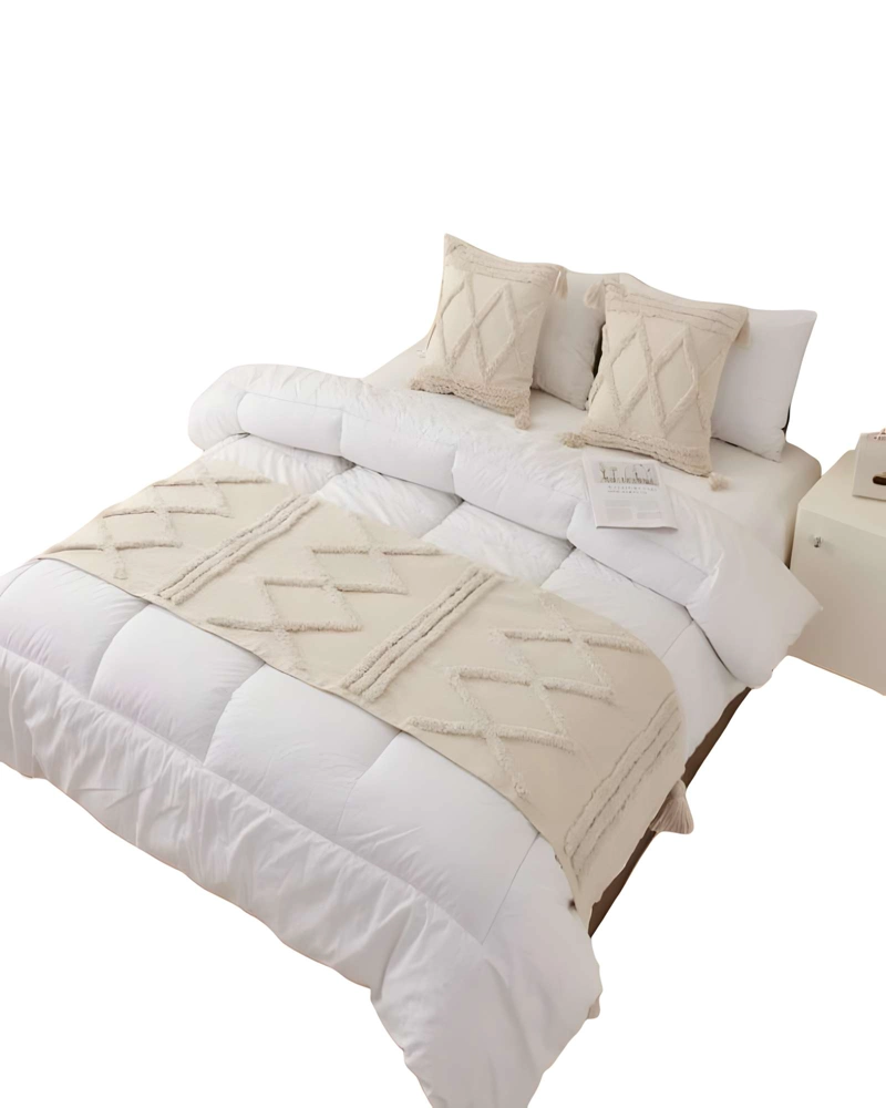 SET DE PIECERA BORDADA CON DOS FUNDAS MODELO BOHO BEIGE 01 - 1