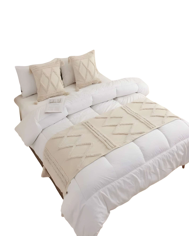 SET DE PIECERA BORDADA CON DOS FUNDAS MODELO BOHO BEIGE 01 - 2