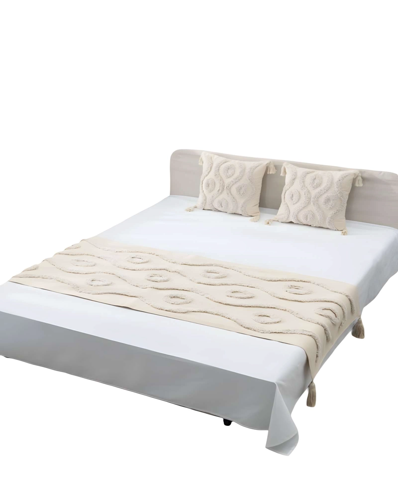 SET DE PIECERA BORDADA CON DOS FUNDAS MODELO BOHO BEIGE 08 - 2