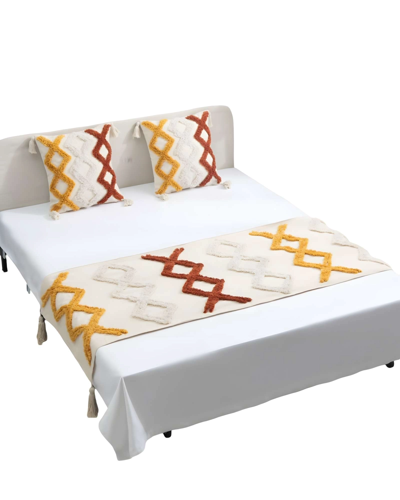 SET DE PIECERA BORDADA CON DOS FUNDAS MODELO BOHO BEIGE 05 - 1