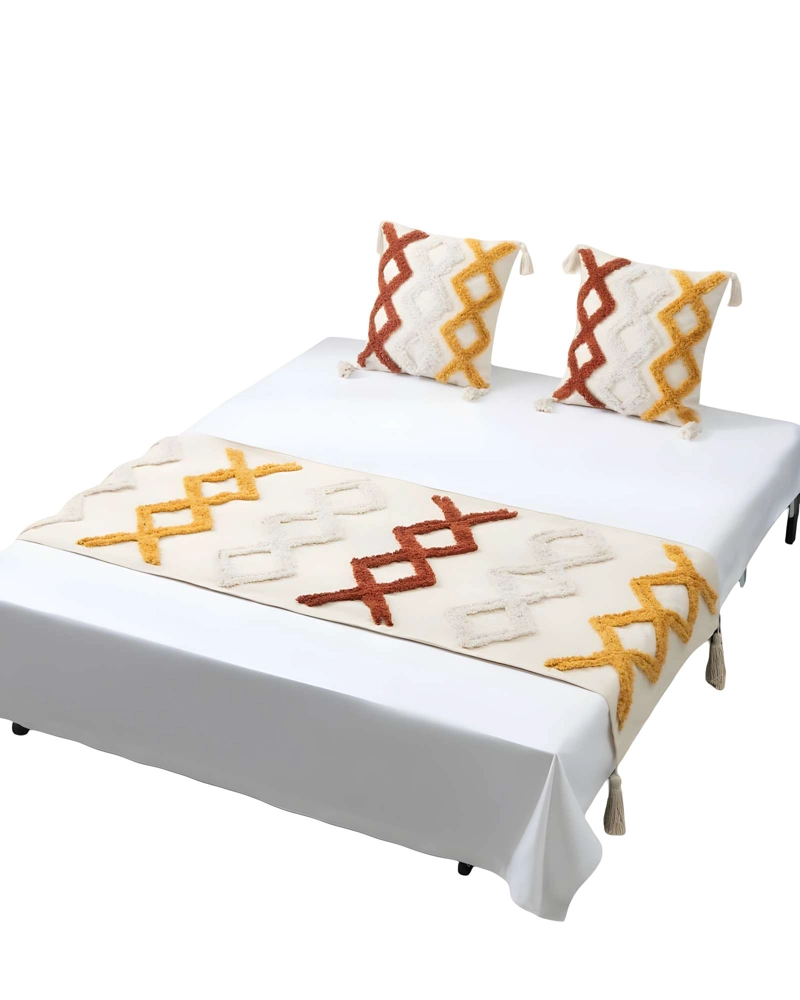SET DE PIECERA BORDADA CON DOS FUNDAS MODELO BOHO BEIGE 05 - 2