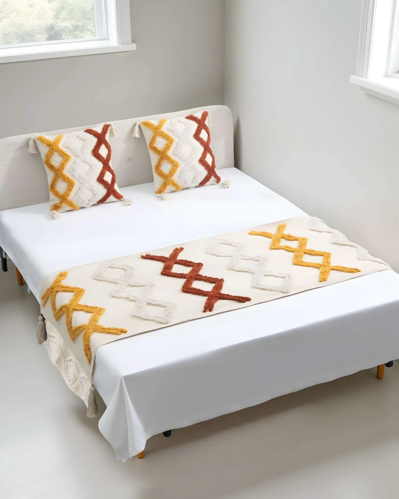 SET DE PIECERA BORDADA CON DOS FUNDAS MODELO BOHO BEIGE 05 - 3