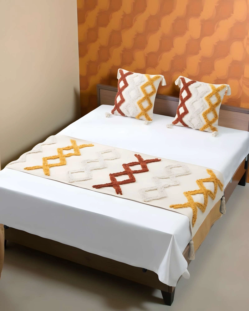 SET DE PIECERA BORDADA CON DOS FUNDAS MODELO BOHO BEIGE 05 - 4