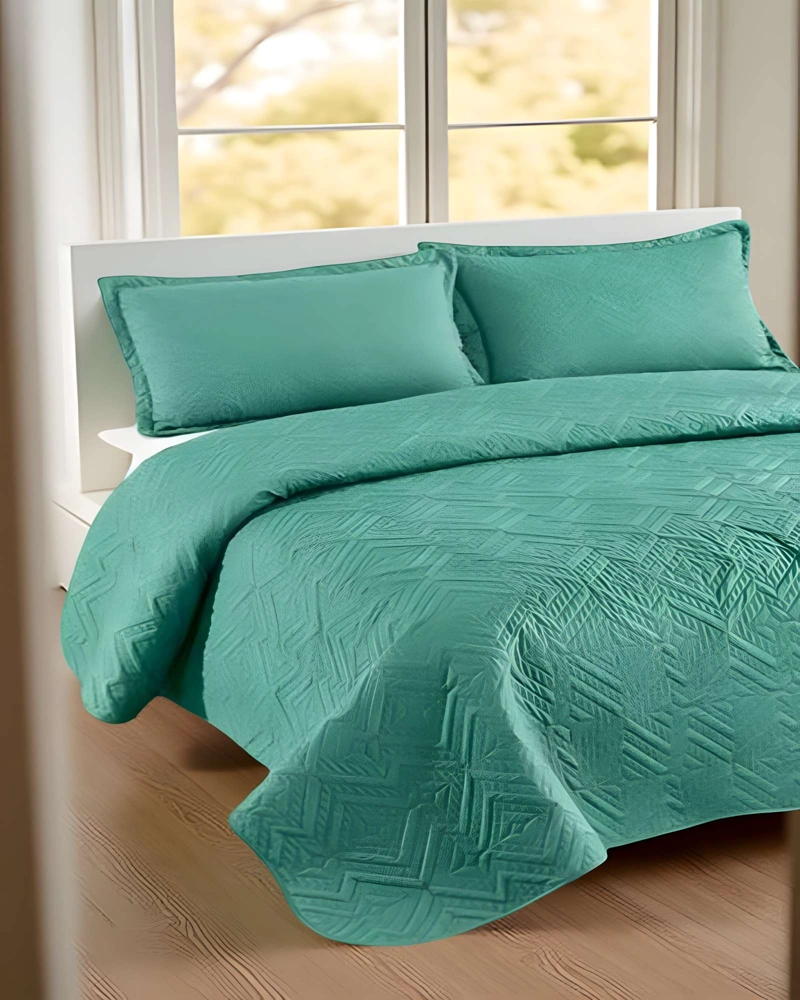 QUILT CUBRECAMA DE VERANO CON COLORES LISOS 2 PLAZAS TURQUESA O - 3