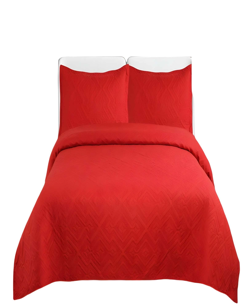 QUILT CUBRECAMA DE VERANO CON COLORES LISOS PLAZA Y MEDIA ROJO - 1