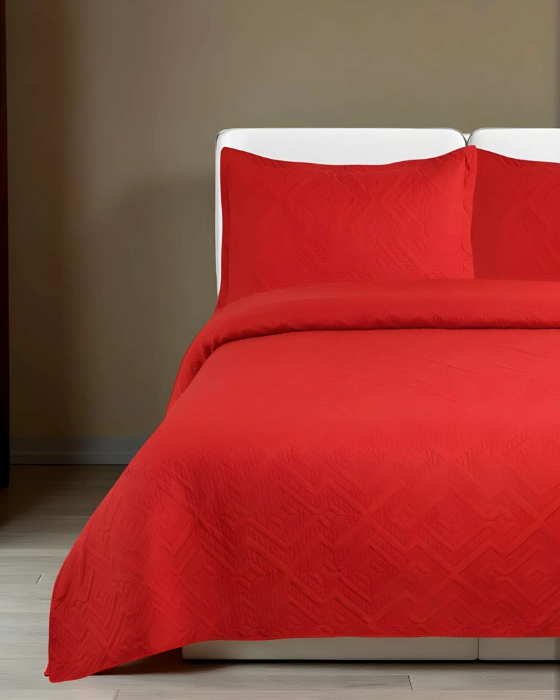 QUILT CUBRECAMA DE VERANO CON COLORES LISOS PLAZA Y MEDIA ROJO - 3
