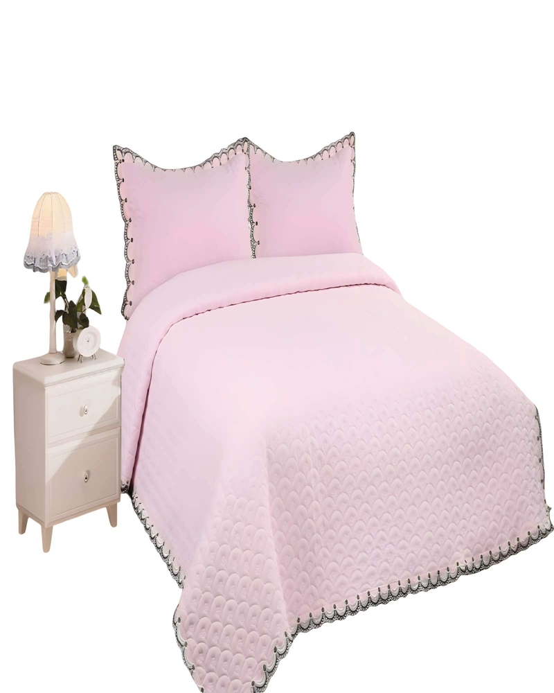 QUILT CUBRECAMA DE VERANO BORDADO 2 PLAZAS ROSA - 2