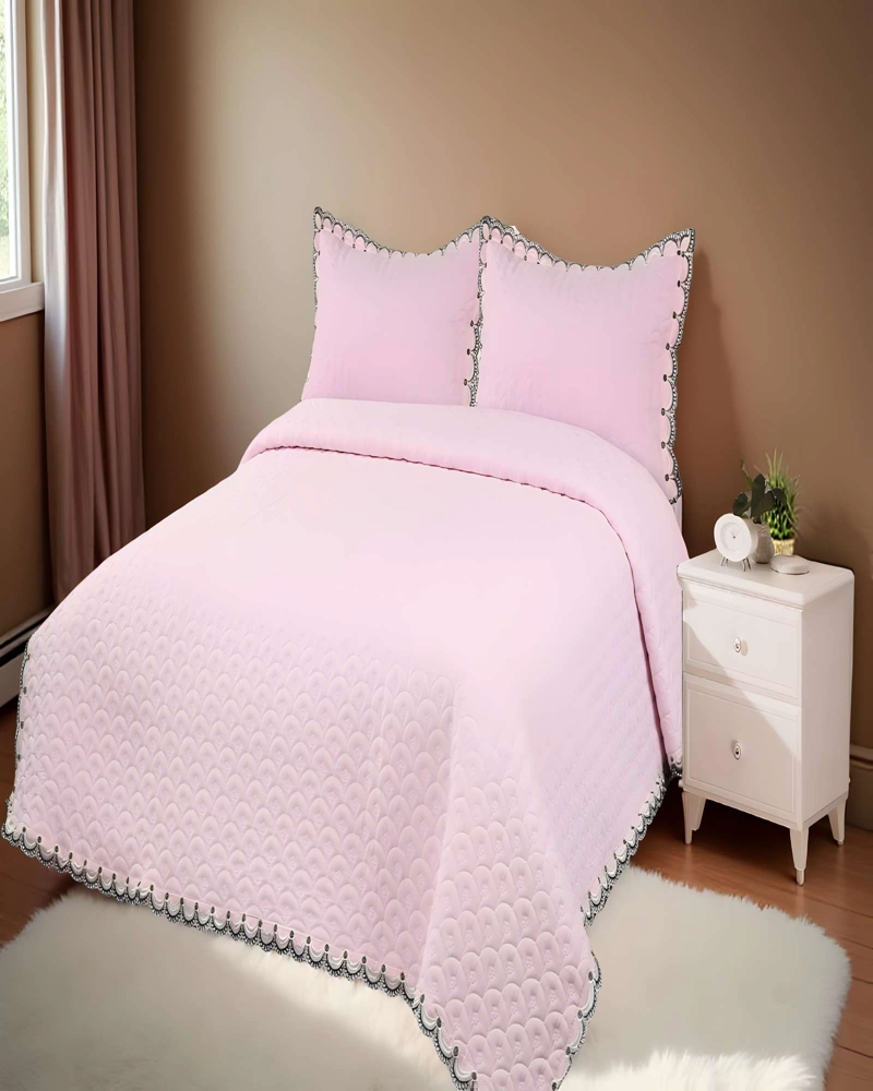 QUILT CUBRECAMA DE VERANO BORDADO 2 PLAZAS ROSA - 3