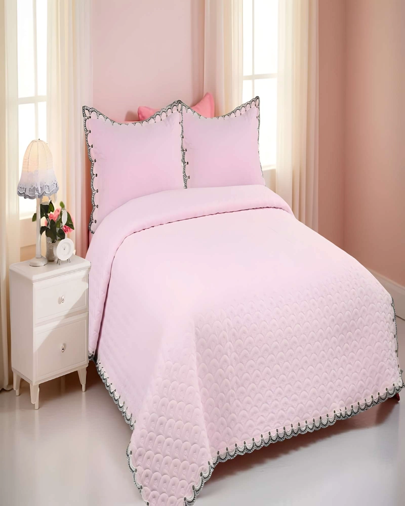 QUILT CUBRECAMA DE VERANO BORDADO 2 PLAZAS ROSA - 4