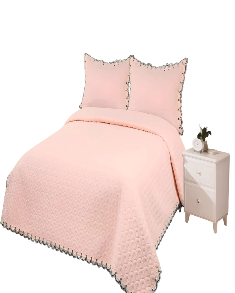 QUILT CUBRECAMA DE VERANO BORDADO 2 PLAZAS BEIGE - 1